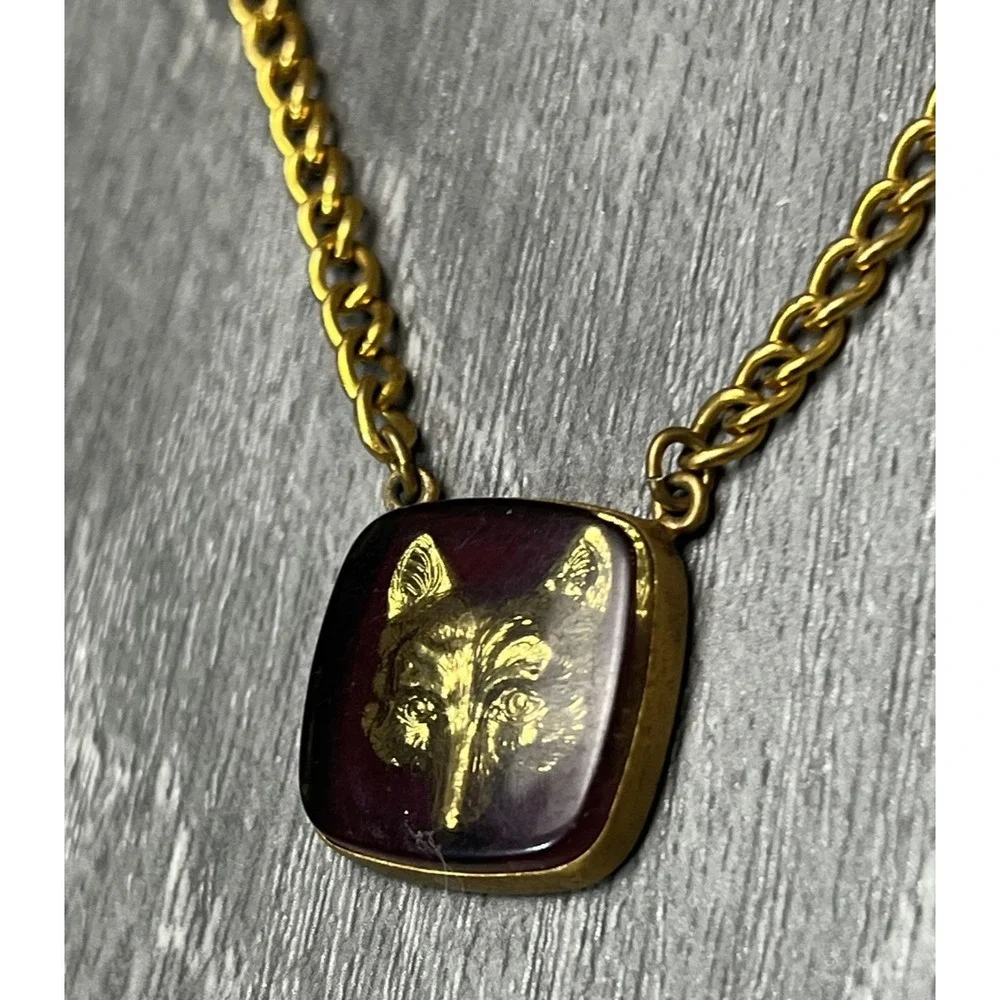 Vintage Hickok Gold Tone Tie Clasp Chain Bar Wolf Head Enamel Men's Jewelry